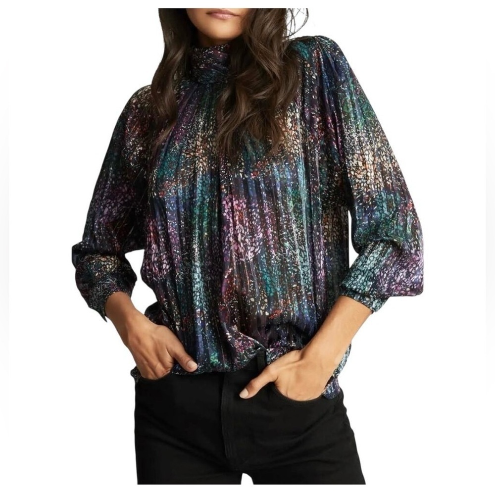 Reiss DARCEY METALLIC Multicolor HIGH NECK BLOUSE Size 6